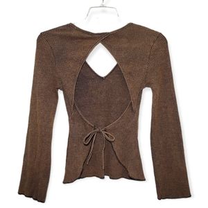 Stella Dallas Open Back V-neck  Long-sleeve Top Brown Small